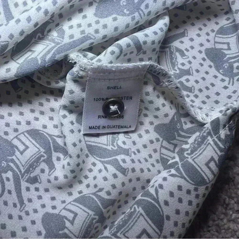 41 Hawthorn Top Womens Medium Gray Ivory Elephant Print Long Sleeve Boho Artsy - Picture 6 of 7